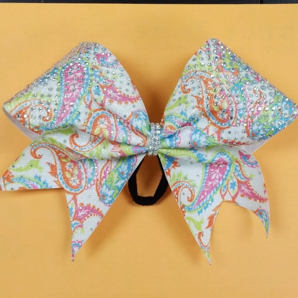 All Star Cheer Bow white iridescent neon paisley